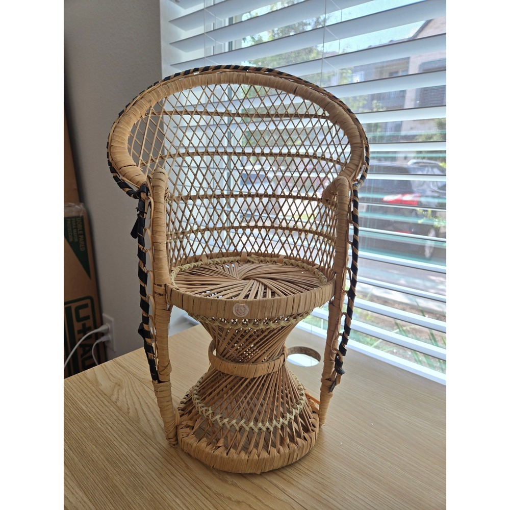 Vintage Wicker‎ Peacock Chair Boho Plant Stand Mini Doll Chair Rattan 16 Inch
